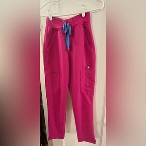 Figs Scrub Set - Top & High Waisted Yola Skinny Pant - Raspberry Sorbet Color